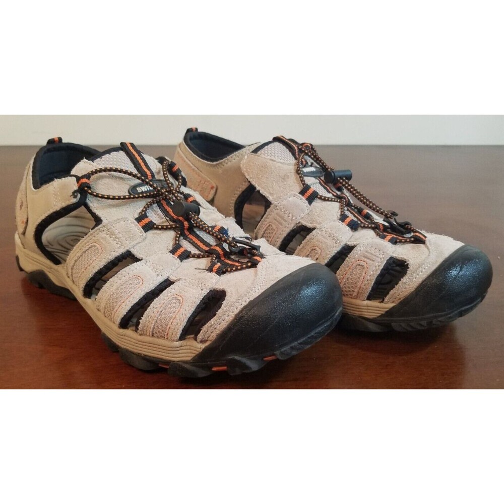 Swiss Tech Khaki Beige Bump Toe Suede Leather Hiking Trail Sandals ~ Mens Size 8